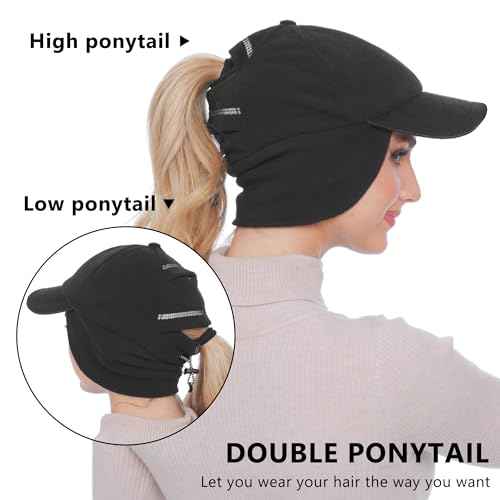 GADIEMKENSD Fleece Winter Hats for Women, Reflective Ponytail Hat with Drop Down Ear Flap