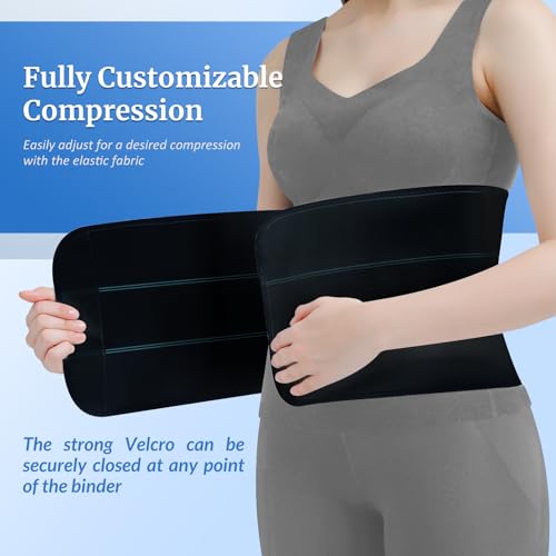 Abdominal Binder Post Surgery - Elastic Belly Band Compression Stomach Wrap Tummy Tuck Belt - Skin Friendly, Breathable, Soft - 3 Panel - Black (Size M)