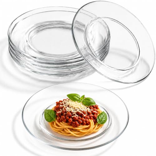 7.5 Inch Glass Dessert Plates - Pack of 8 Clear Salad & Snack Plates, Dishwasher Safe