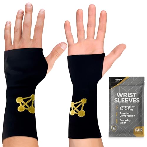 CopperJoint Wrist Brace for Carpal Tunnel Support Pair Medium - Breathable Copper Compression