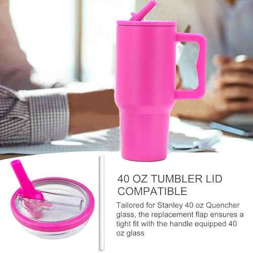 2 Pack 40 oz Tumbler Flip Straw Lid Replacement Compatible for Stanley Quencher, Leak-Proof Splash Resistant Tumbler Lids,Reusable Tumbler Cover for Stanley Cup (Rose Red)