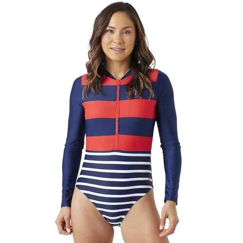 Nautica Women's One Piece Swimsuit ? Zip Front Surf, Tummy Control Bathing Suit, Quick-Dry Fabric
