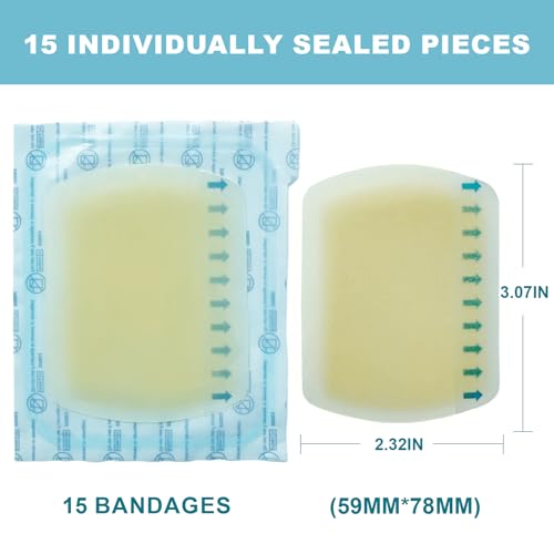 Large Hydrocolloid Wound Bandages - Waterproof, Fast Healing, 15 Count