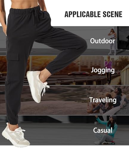 PULI Women's Black Medium Cargo Lounge Sweatpants - Loose Fit Joggers