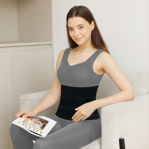 Abdominal Binder Post Surgery - Elastic Belly Band Compression Stomach Wrap Tummy Tuck Belt - Skin Friendly, Breathable, Soft - 3 Panel - Black (Size M)