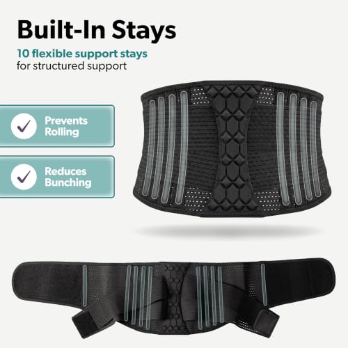 Lumbar Back Support Belt for Men & Women - Adjustable Breathable Mesh Brace - Medium Black