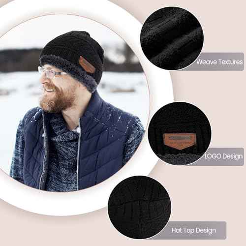 Winter Hat Beanie Scarf Touchscreen Gloves Set for Men/Women, Skull Cap Gloves Neck Warmer Set with Fleece Lined