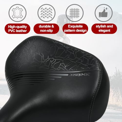 Wide Bike Seat Comfort Bicycle Saddle with Dual Shock Absorption - Black, Large