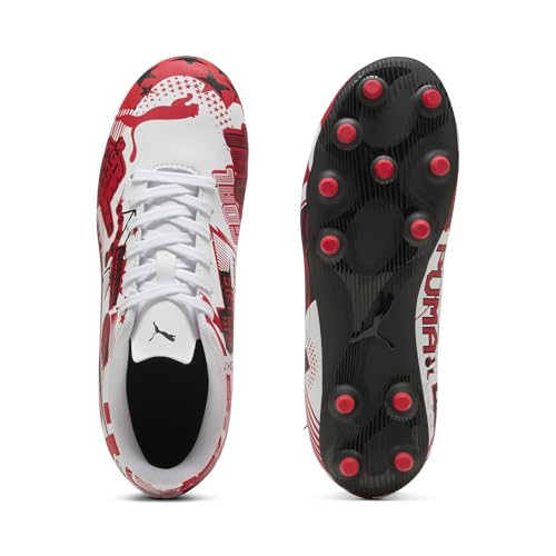 Unisex Child Soccer Cleats with Artificial Ground Traction - Puma White-Red-Black, Pulisic Edition