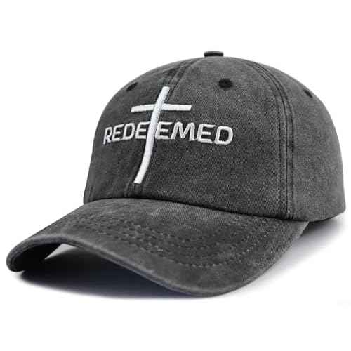 Cross Jesus Hats for Men Women, Adjustable Cotton Embroidered Christian Redeemed Baseball Cap