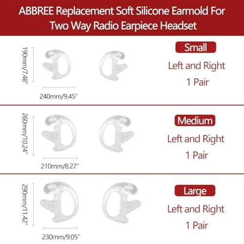 Earpiece for Walkie Talkie Radio Earpiece Replacement Soft Silicone Ear Buds Medium Earmold for Walkie Talkies Air Acoustic Coil Tube Audio Kits (Pack of 4 Pairs)