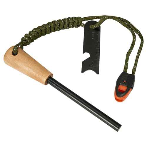Fire Starter Survival Tool, 5/16" Ferro Rod with Paracord Lanyard, Multi-Tool Striker and Wooden Handle, Flint and Steel Fire Starter Kit for Your Hiking, Backpacking and Camping Essentials