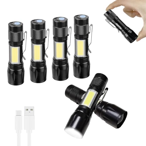 KunHe 6 Pack USB Rechargeable Mini Small LED Flashlights Bulk Camping Lantern Flashlight Bright High Lumens EDC Flash Light Stocking Stuffers