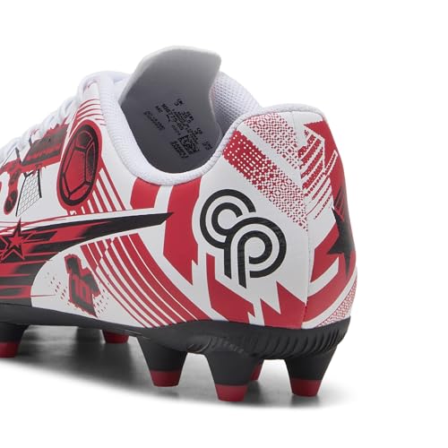 Unisex Child Soccer Cleats with Artificial Ground Traction - Puma White-Red-Black, Pulisic Edition