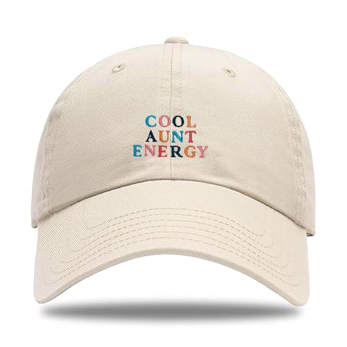 Beige Cool Aunt Energy Cap with Multicolor Embroidered Letters - Adjustable Women’s Baseball Hat