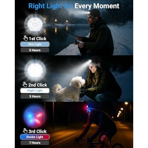 Bluetooth Beanie with a Light, Rechargeable Hat with 4 LED Headlamp & Headphones, Christmas Stocking Stuffers Gifts for Men