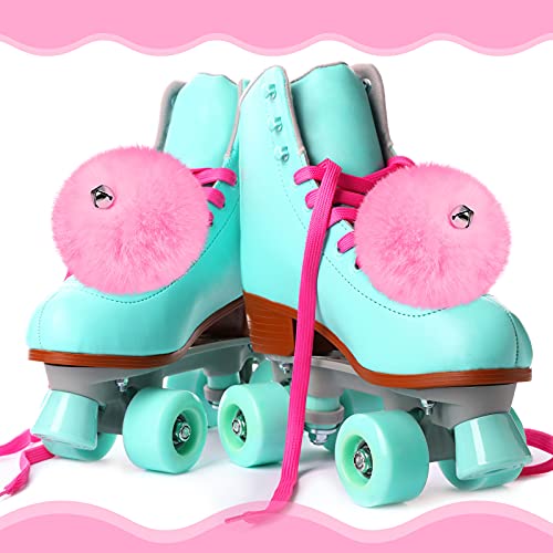 Pink 8 cm Roller Skate Pom Poms with Bells - Fuzzy Tie-On Skate Accessories for Women Girls
