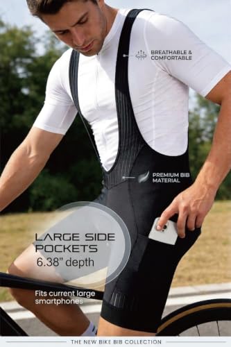 Men's Pro Aero Cycling Bib Shorts with 2 Side Pockets - X-Large Black