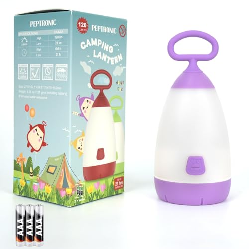 Kids Camping Lantern & Night Light Battery Powered (AAA Included), 360¡Æ Eye-Safe Light, IPX4 Waterproof with RGB Modes Portable for Outdoor, Emergency & Bedtime, Gift for Children (Purple)