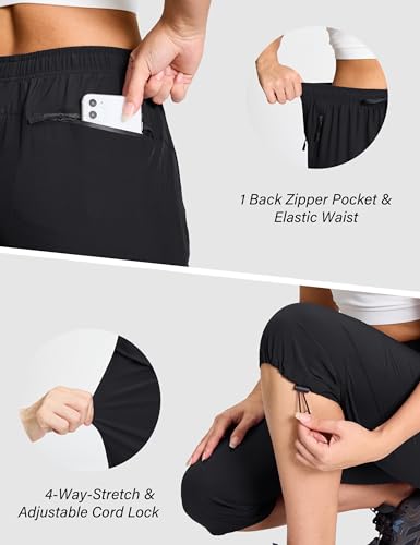 Women's Black Medium Cargo Capri Pants with 5 Pockets - Lightweight Quick Dry UPF 50+ Summer Travel Golf Casual