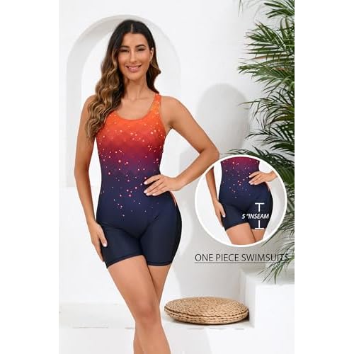 Halcurt Women's One Piece Boyleg Swimsuit Athletic with Shorts Racerback Boyshort Sport Bathing Suit