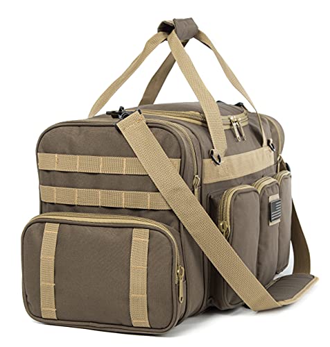 Heavy Duty Tactical Range Duffel Bag 27 Inch Khaki with US Flag Patch & Lockable Zippers
