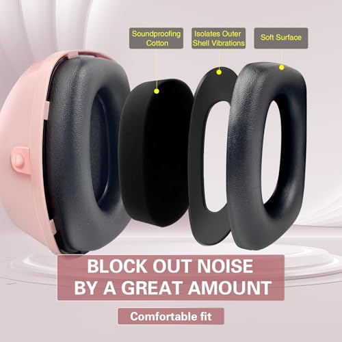 Pink Ear Protection Ear Muffs Noise Reduction NRR 28dB Adjustable Hearing Safety - Girl Variation 01