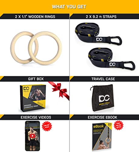 Double Circle 1.1 Inch Wooden Gymnastics Rings with Straps - Calisthenics Equipment