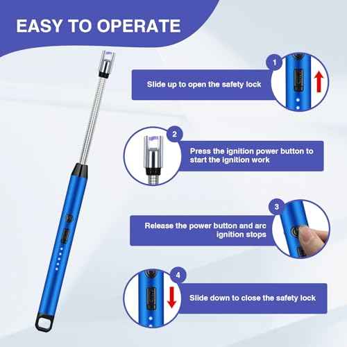 2 PCS Candle Lighter, Electric Lighter Arc Windproof Flameless with 360¡Æ Flexible Neck & LED Power Display, Lighters for Candle for BBQ, Grill, Camping, Fireplace, Stove(Blue)