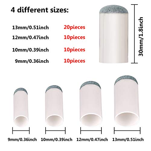 Pool Cue Tips 50 Pieces Slip-On Replacement Billiard Tip Set 4 Sizes