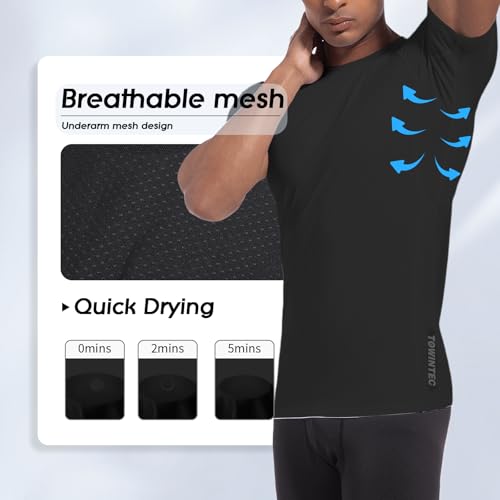 Men's Compression Shirt Short Sleeve UPF 50+ Base Layer Top Black Small