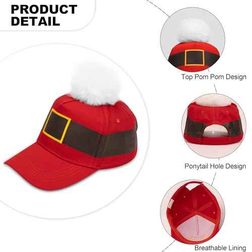 Christmas Cotton-Baseball Cap for Women-Men Outdoor-Adjustable-Sports Baseball Cap-with Pompom Santa-Unisex-Dad Hat