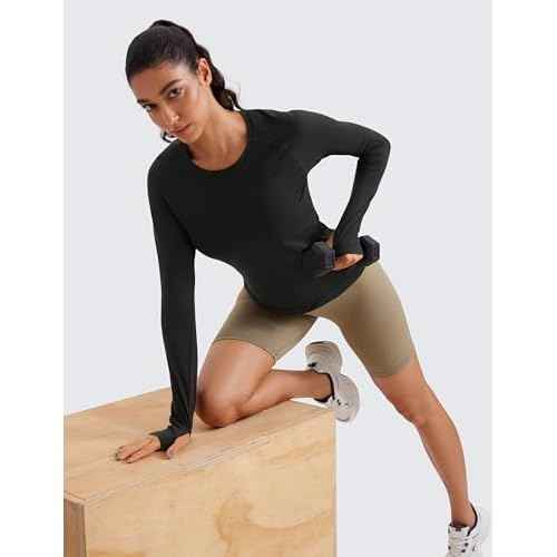 CRZ YOGA Womens Seamless Workout Long Sleeve Shirts Quick Dry Gym Athletic Tops Breathable Running Yoga T-Shirts