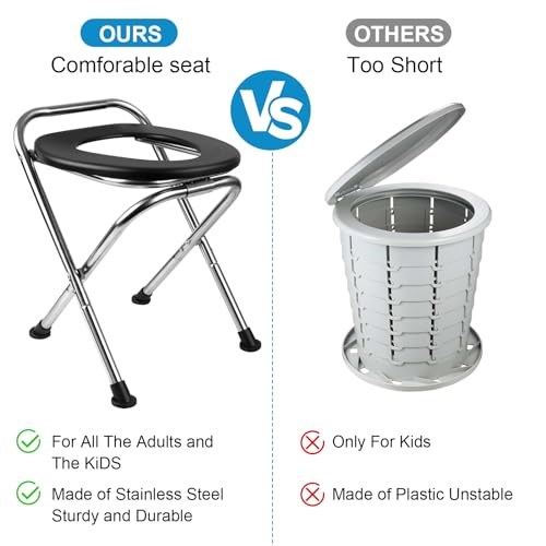 Black Portable Folding Toilet for Camping Travel Stainless Steel Lightweight