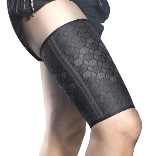 YIKANGHENG Thigh Brace Belt, High Elastic Nylon Thigh Supports Compression Sleeve for Men and Women Running, Balls, Exercise and Sports (Large)