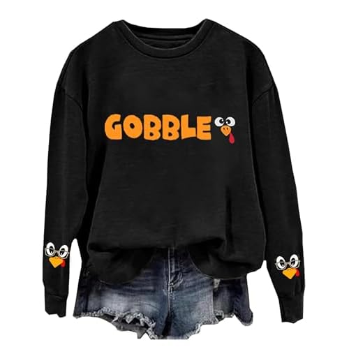 Women¡¯s Thanksgiving Sweatshirt Gobble Gobble Turkey Graphic Pullover Casual Fall Autumn Gobble Theme Top