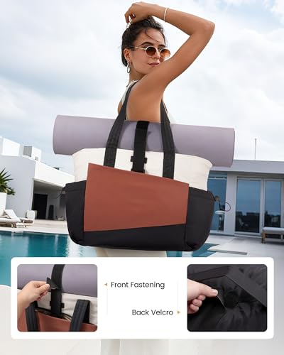 Travel Tote Bag for Women with 17.3 Inch Laptop - Black-White-Brown