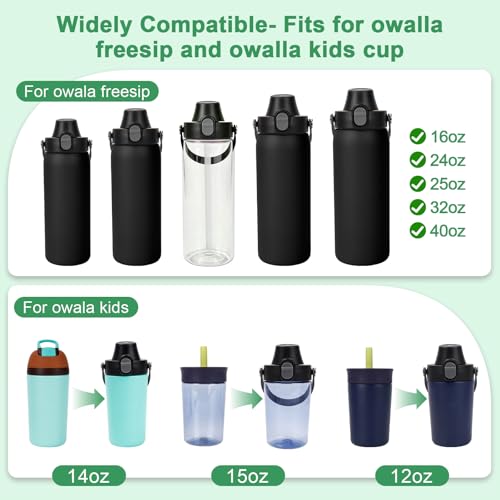 Black Lid Replacement for Owala Freesip & Kids Bottles 16oz-40oz, Leak-Proof