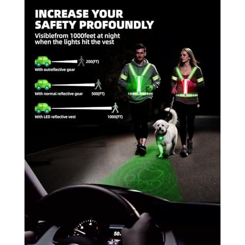 LED Reflective Vest Safety Gear, High Visibility Reflective Running Gear for Dog Walking Running Cycling, Adjustable for Men Women Kids - Reflective Armband and Dog Light with USB Rechargeable