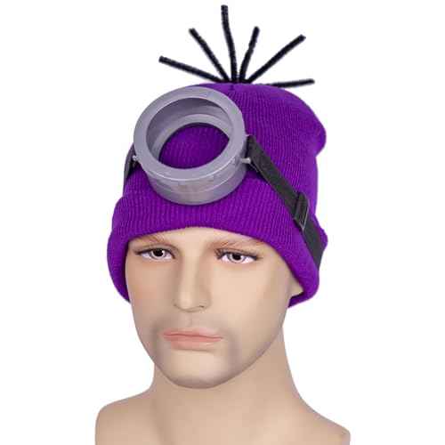 3pcs Purple Fashion Beanie Hat One Eye Steam Vintage Eyewear Black Gloves Cosplay Accessories