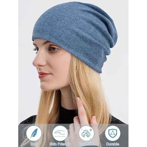 Senker Fashion Slouchy Beanie Hats for Women Men, Chemo Headwear Cotton Beanies Soft Lightweight Chemo Skull Cap Elastic