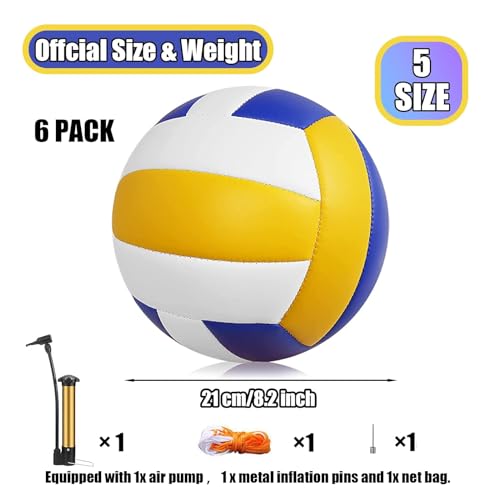 Magicorange Official Size 5 Volleyball Set - Blue & Yellow, 6 Pack with Pump & Mesh Bag