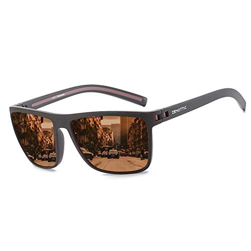 Brown Polarized Sunglasses for Men - Light TR90 Frame UV400 Square Sun Glasses C01