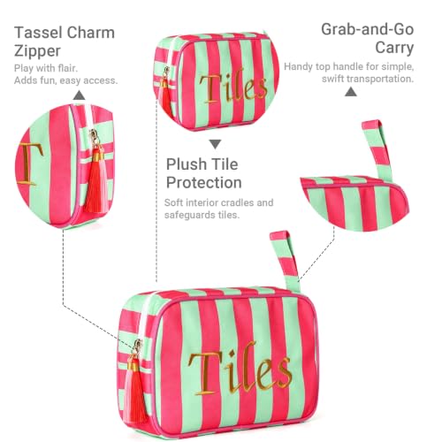 Hot Pink & Mint Mahjong Tile Bag with Handle - Embroidered Design & Plush Interior