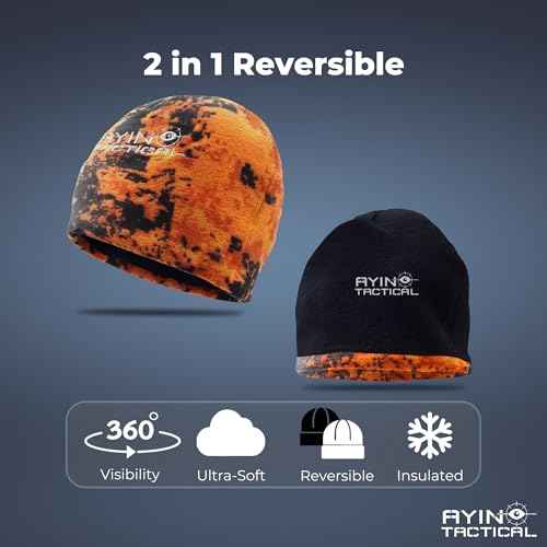 AYIN Hunting Beanie Hat, 2 in 1 Winter Knit Beanie for Men and Women, Reversable Black and Blaze Orange