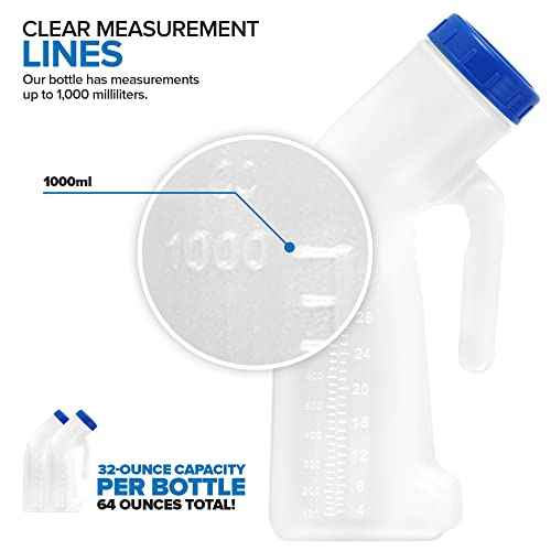 Unisex Urinal Bottle (1 Pack) - Portable Urinal for Women & Men - Female Urinal with Lid - 32 Oz Female Urination Device - Women Pee Funnel Cup for Emergency, Travel, Car & Camping - Stock Your Home