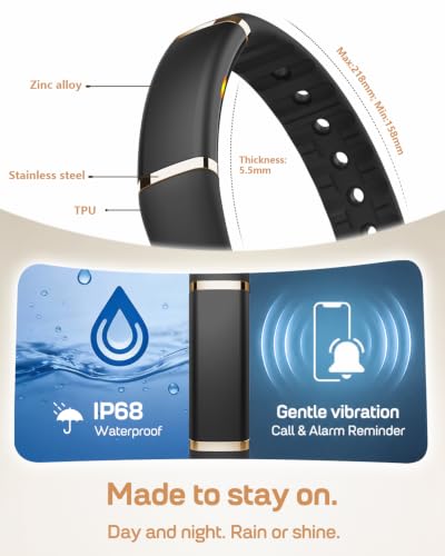 FITVII Screenless Fitness Tracker for Women & Men - Black, Waterproof Wellness Band