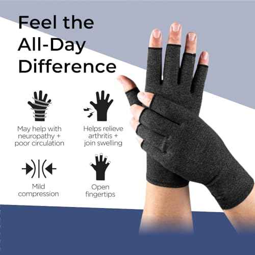 Arthritis Gloves for Women for Pain, Men and Women Fingerless Compression Wrap for Hand Pain and Osteoarthritis Compression Gloves,L,Black