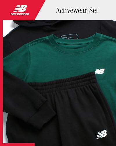 New Balance Boys 3-Piece Pullover Hoodie, Graphic Tee & Jogger Pants Set - Deep Black, Size 8