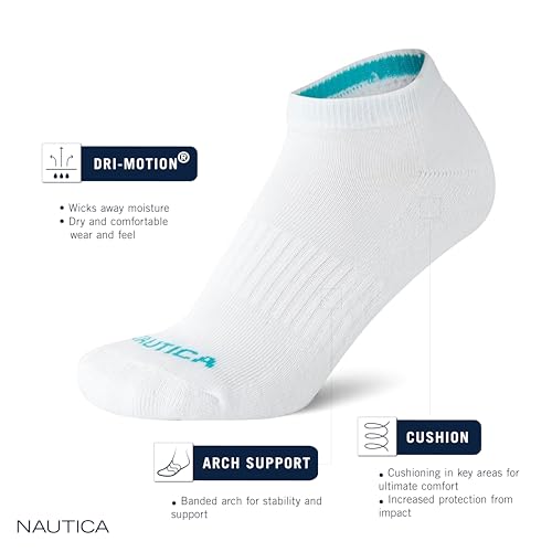 Nautica Women's No Show Socks - Moisture Wicking Low Cut Ankle Socks 12 Pack